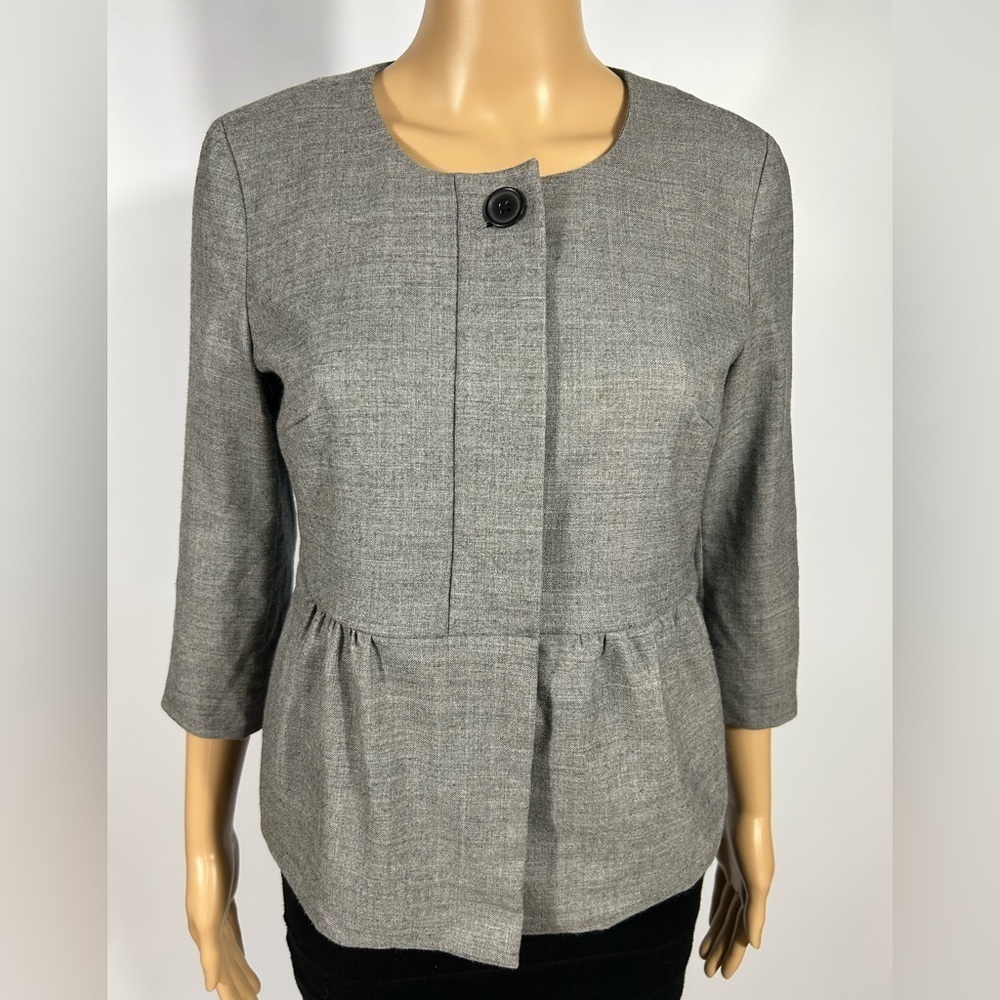 J.Crew Suiting Factory Wool Blend Charcoal Peplum Collarless 3/4 Sleeves Size 4
